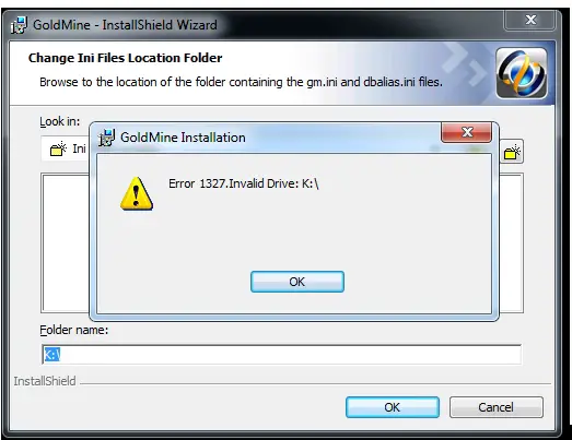 Error 1327, Invalid Drive K: